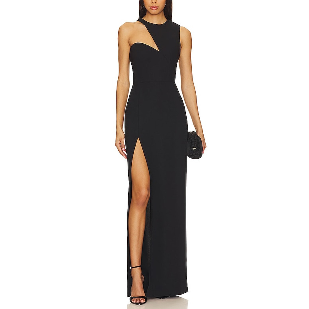 Amanda Uprichard 'Gilda' Black Asymmmetrical Crepe Gown Size XS